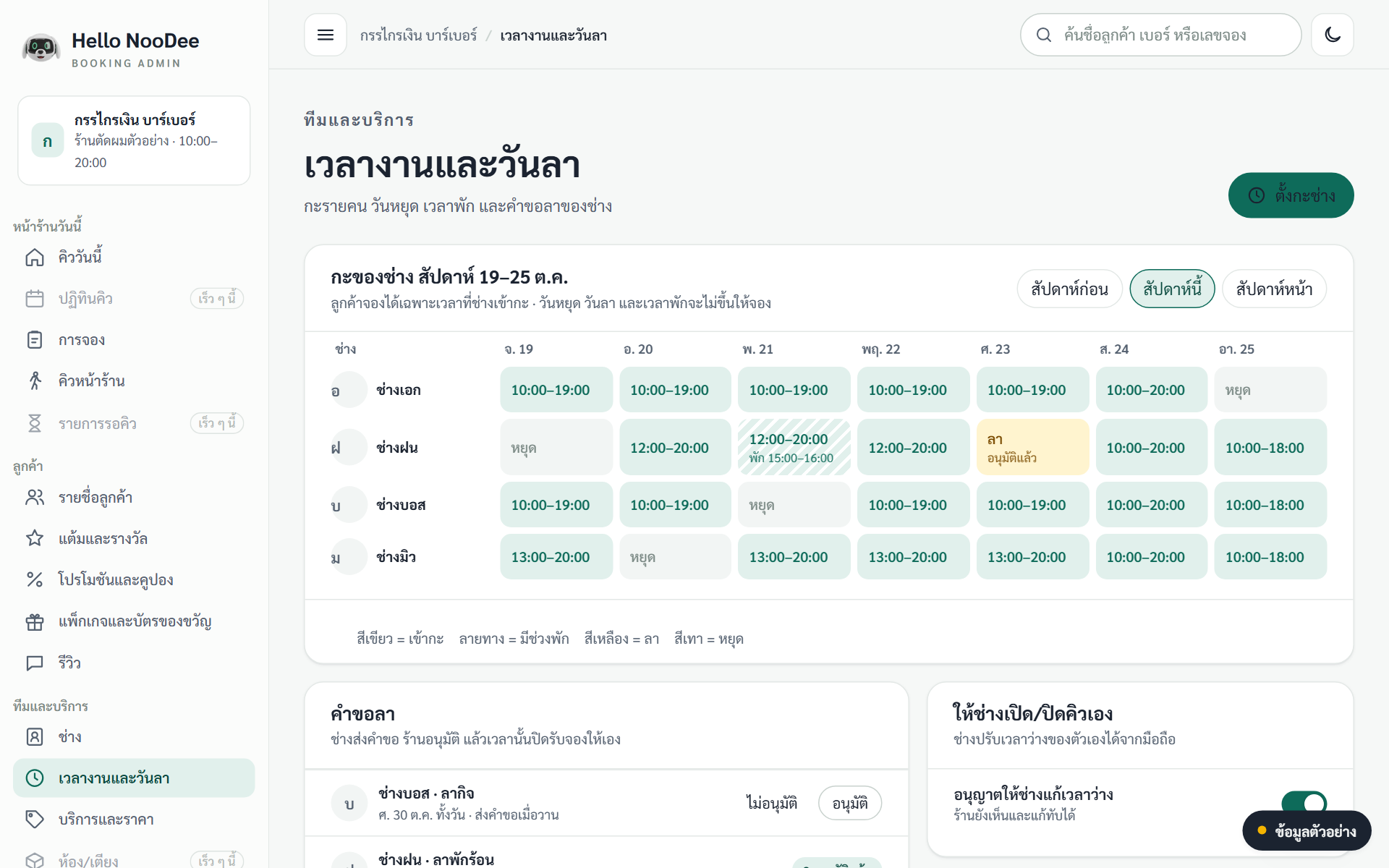 ภาพหน้าจอหลังบ้าน เวลาทำงานของช่างแต่ละคน